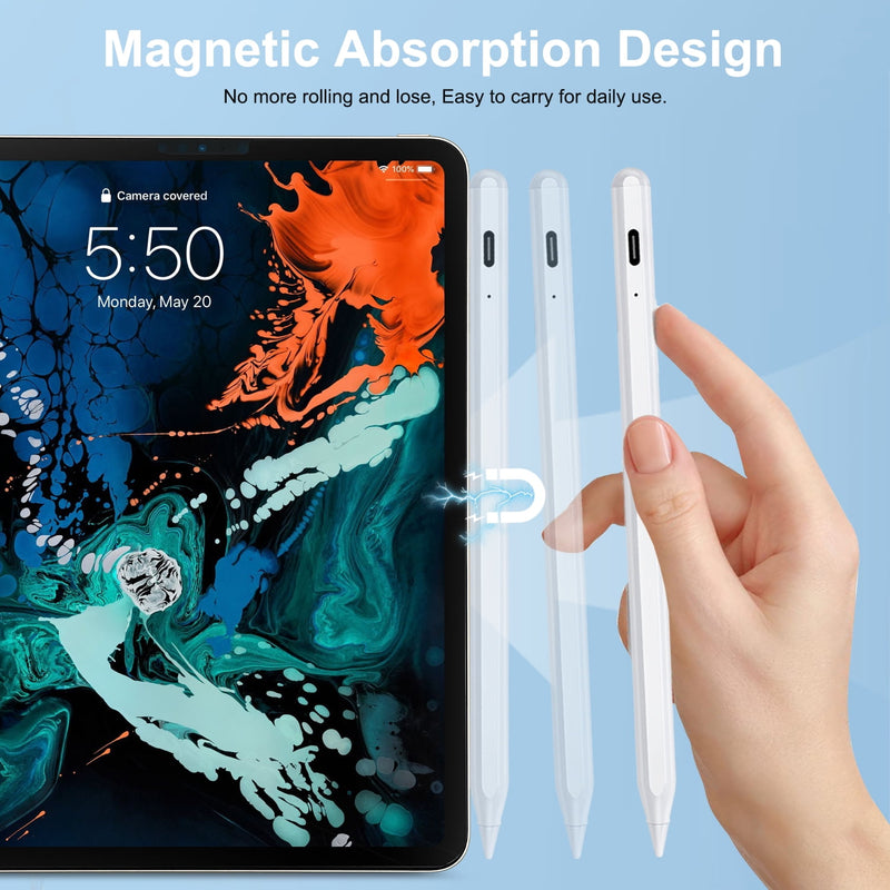 iPad Stylus Pen with Palm Rejection & Tilt Sensitivity - Fast Charging Digital Pencil Compatible with iPad 10/9/8/7/6, iPad Pro 12.9