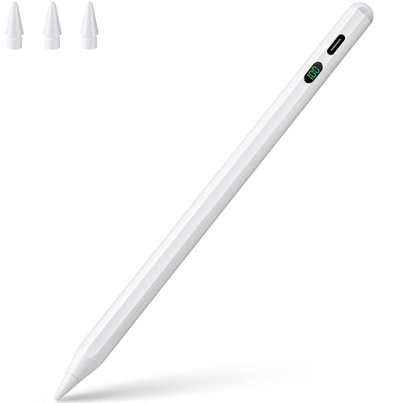 BLEBLE Stylus Pen for iPad, Palm Rejection & Tilt, Power Display, Compatible with 2018–2022 iPad Pro 11/12.9, iPad 10/9/8/7/6, iPad Air 3/4/5, iPad Mini 5/6 – White