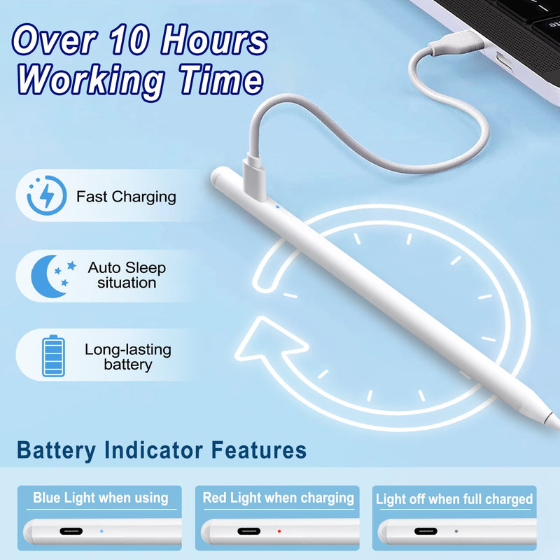 iPad Stylus Pen with Palm Rejection & Tilt Sensitivity - Fast Charging Digital Pencil Compatible with iPad 10/9/8/7/6, iPad Pro 12.9