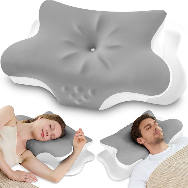 Cervical Neck Pillow for Pain Relief, Contour Memory Foam Pillow for Side & Back Sleepers, Cooling Washable Cover, Dual Height 4.2”/5”, Queen