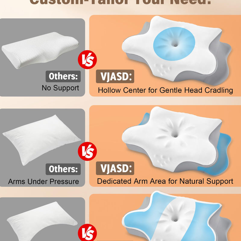 LOMAO Cervical Neck Pillow for Neck Support, Contour Memory Foam Pillow for Side and Back Sleepers, Cooling Washable Cover, Dual Height 4.2