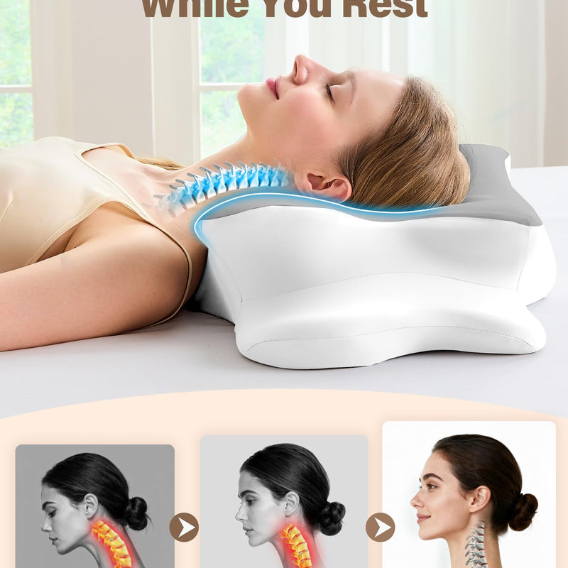 Cervical Neck Pillow for Pain Relief, Contour Memory Foam Pillow for Side & Back Sleepers, Cooling Washable Cover, Dual Height 4.2”/5”, Queen