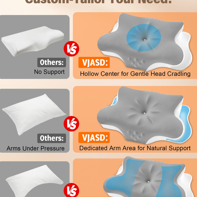 Cervical Neck Pillow for Pain Relief, Contour Memory Foam Pillow for Side & Back Sleepers, Cooling Washable Cover, Dual Height 4.2”/5”, Queen