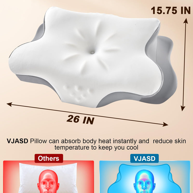 LOMAO Cervical Neck Pillow for Neck Support, Contour Memory Foam Pillow for Side and Back Sleepers, Cooling Washable Cover, Dual Height 4.2