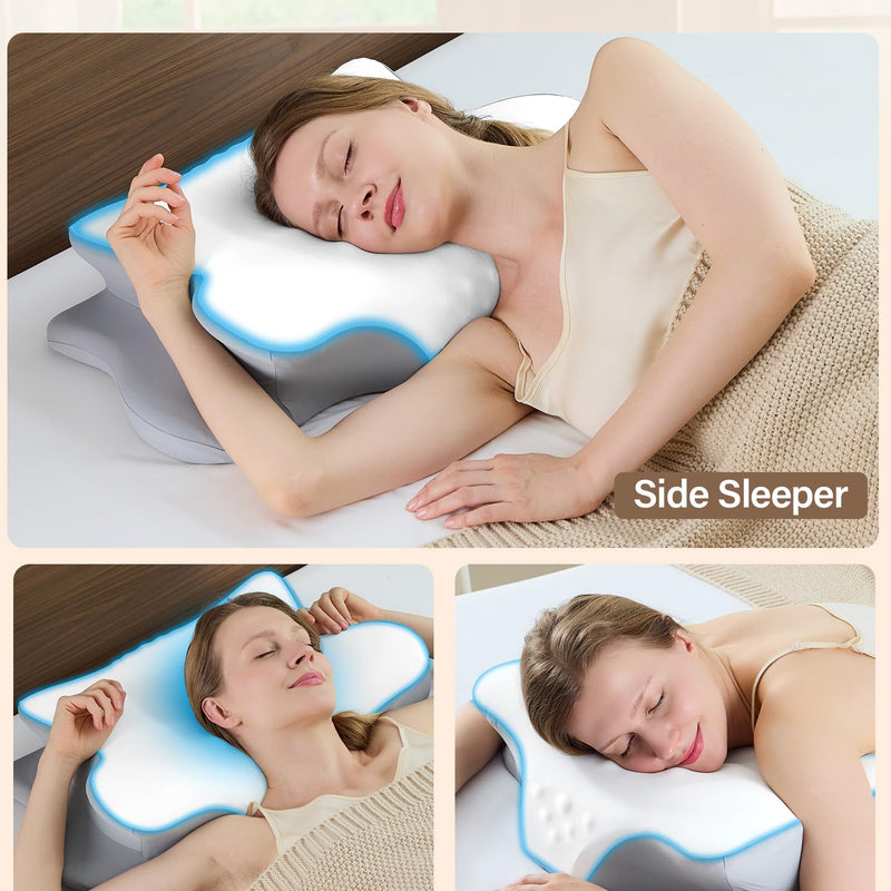 LOMAO Cervical Neck Pillow for Neck Support, Contour Memory Foam Pillow for Side and Back Sleepers, Cooling Washable Cover, Dual Height 4.2