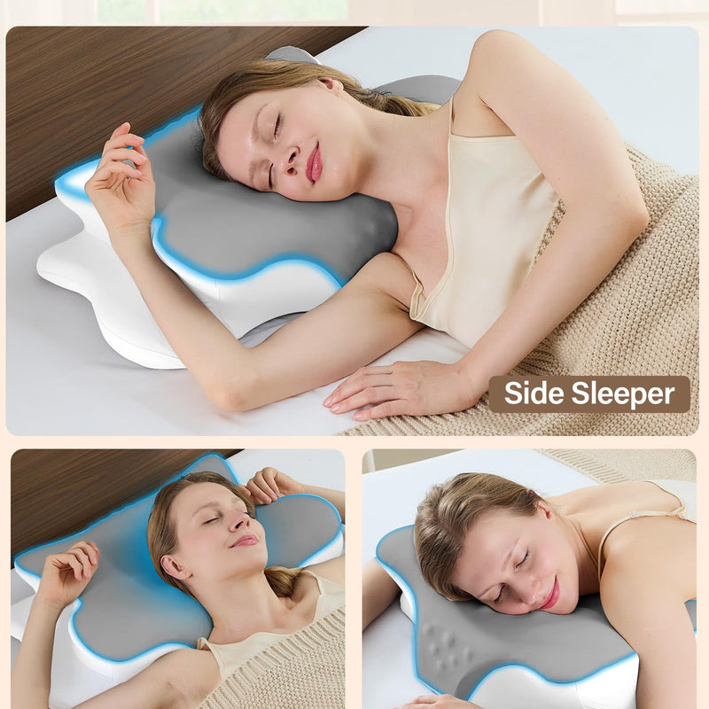 Cervical Neck Pillow for Pain Relief, Contour Memory Foam Pillow for Side & Back Sleepers, Cooling Washable Cover, Dual Height 4.2”/5”, Queen